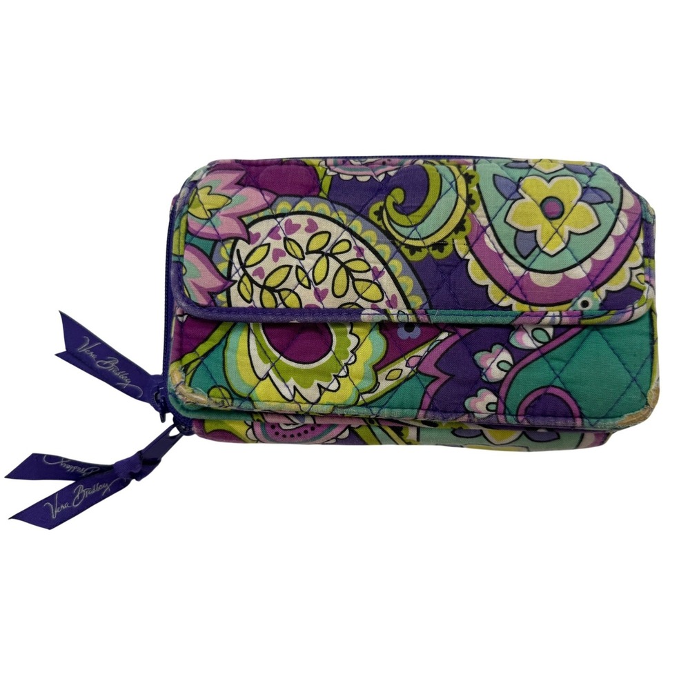 Vera Bradley Quilted Cotton Zip Around Floral Paisley Wallet Purple Green